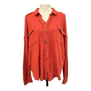 Fyre & Co Womens XL Thermal Button Down Shirt Rust Distressed Western‎ Outdoor